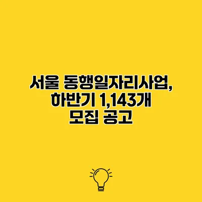 서울 동행일자리사업, 하반기 1,143개 모집 공고