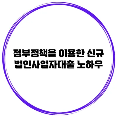 정부정책을 이용한 신규 법인사업자대출 노하우